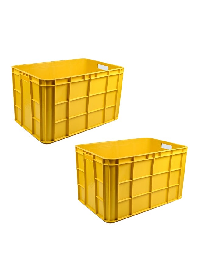 Plastica Industries LLC 2pcs of Plastic Storage Fish/Multipurpose Crate Box 600×400×350 mm 72L Stackable Heavy Duty Reinforced Walls Anti-Slip Base for Home Industrial Commercial Delivery - Yellow - Image 1